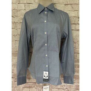 EAGLE SHIRTMAKERS Womens L 12-14 Button Down Shirt Uniform Non-Iron Blue NEW